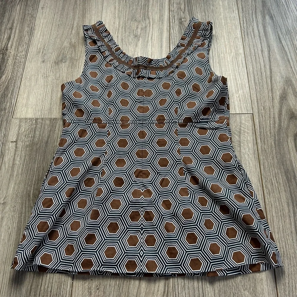 Tory Burch Sleeveless Geometric Print‎ Silk Blouse